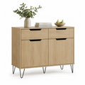 Buffet de rangement 2 portes 2 tiroirs en panneaux de particules décor chêne 120 x 40 x 95 cm naturel