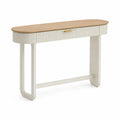 Console d'entrée ovale 120 x 35 x 78 cm en MDF plaqué chêne blanc et naturel avec tiroir
