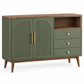 Buffet rectangulaire de salle à manger 120 x 40 x 85 cm en MDF vert olive et décor noyer avec 2 portes 3 tiroirs et niche ouverte