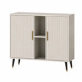 Buffet de salle à manger 100 x 40 x 85 cm en panneaux MDF rectangulaire blanc avec 2 portes et niche centrale