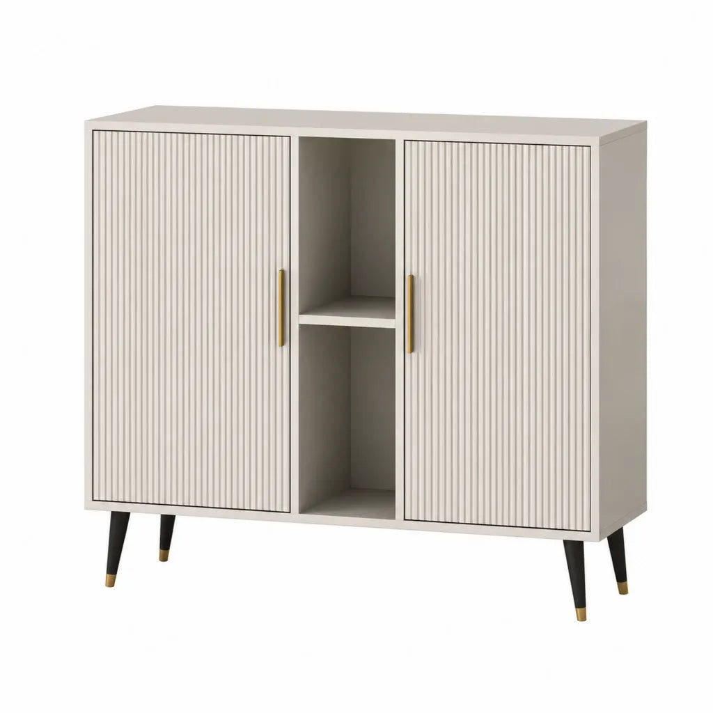 Buffet de salle à manger 100 x 40 x 85 cm en panneaux MDF rectangulaire blanc avec 2 portes et niche centrale