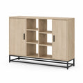 Buffet vaisselier rectangulaire 160 x 40 x 120 cm en panneaux de particules mélaminés décor chêne clair et noir avec 2 portes et 6 niches