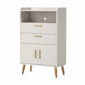 Buffet de rangement 80 x 40 x 120 cm en panneaux MDF blanc avec 2 tiroirs 2 portes et pieds en bois massif