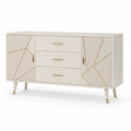 Buffet rectangulaire 2 portes 3 tiroirs en panneaux MDF blanc ivoire et doré 160 x 40 x 85 cm