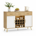Buffet rectangulaire 3 tiroirs 2 portes range-bouteilles en panneaux de particules mélaminés chêne clair blanc 150 x 40 x 90 cm