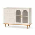 Buffet de salle à manger 120 x 40 x 90 cm en MDF blanc avec 3 tiroirs et 2 portes vitrées