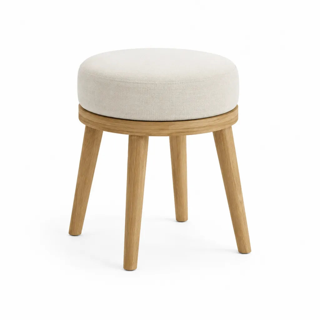 Tabouret de salle à manger rond en chêne massif et polyester écru 45 x 45 x 47 cm