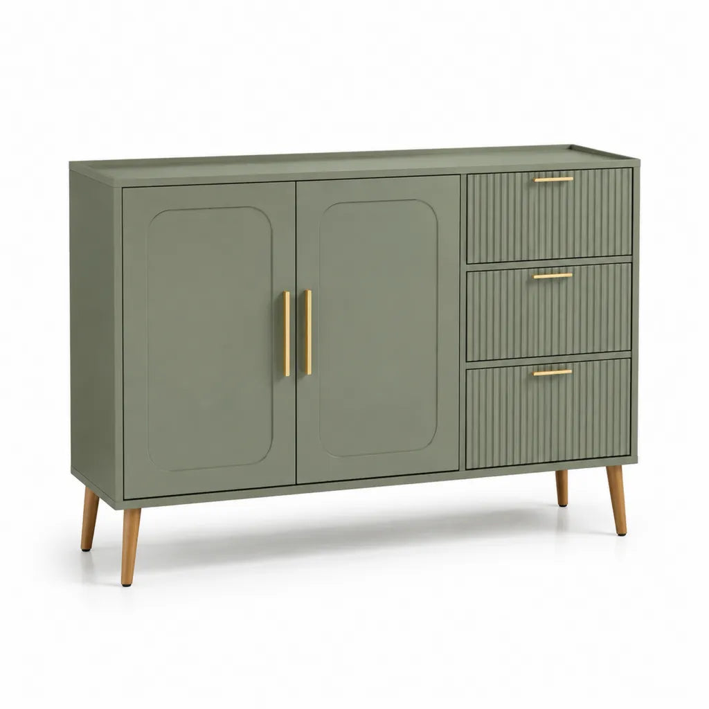 Buffet de salle à manger 2 portes et 3 tiroirs en panneaux MDF vert kaki 120 x 40 x 80 cm