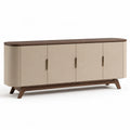 Buffet 4 portes 200 x 45 x 85 cm en MDF plaqué noyer rectangulaire beige et marron