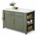 Îlot de cuisine rectangulaire 120 x 60 x 90 cm en MDF vert sauge avec plateau effet marbre et rangements