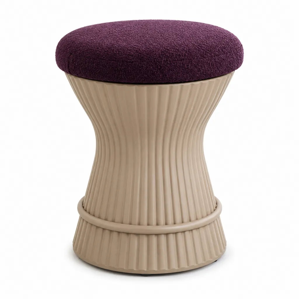 Tabouret rond 38 x 38 x 45 cm en polypropylène et polyester bouclé beige et violet