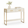 Console d'entrée avec 2 tiroirs et étagère en MDF blanc et acier doré 120 x 35 x 80 cm