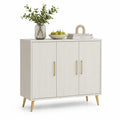 Buffet 3 portes 120 x 40 x 80 cm en MDF blanc avec façades rainurées et pieds dorés