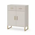 Buffet de rangement 2 portes 2 tiroirs en MDF mélaminé rectangulaire blanc et doré 80 x 40 x 110 cm