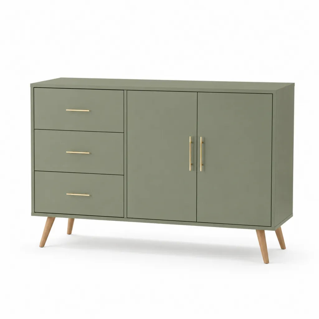 Buffet de salle à manger 120 x 40 x 80 cm en MDF rectangulaire vert kaki avec 3 tiroirs et 2 portes