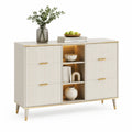 Buffet de salle à manger rectangulaire 120 x 40 x 85 cm en panneaux MDF blanc et doré avec 2 portes et 3 niches